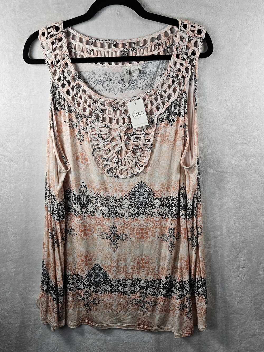 NWT Cato Top Womens 26/28W Plus Cream Tan Tattoo Boho Y2K Festival Vacation
